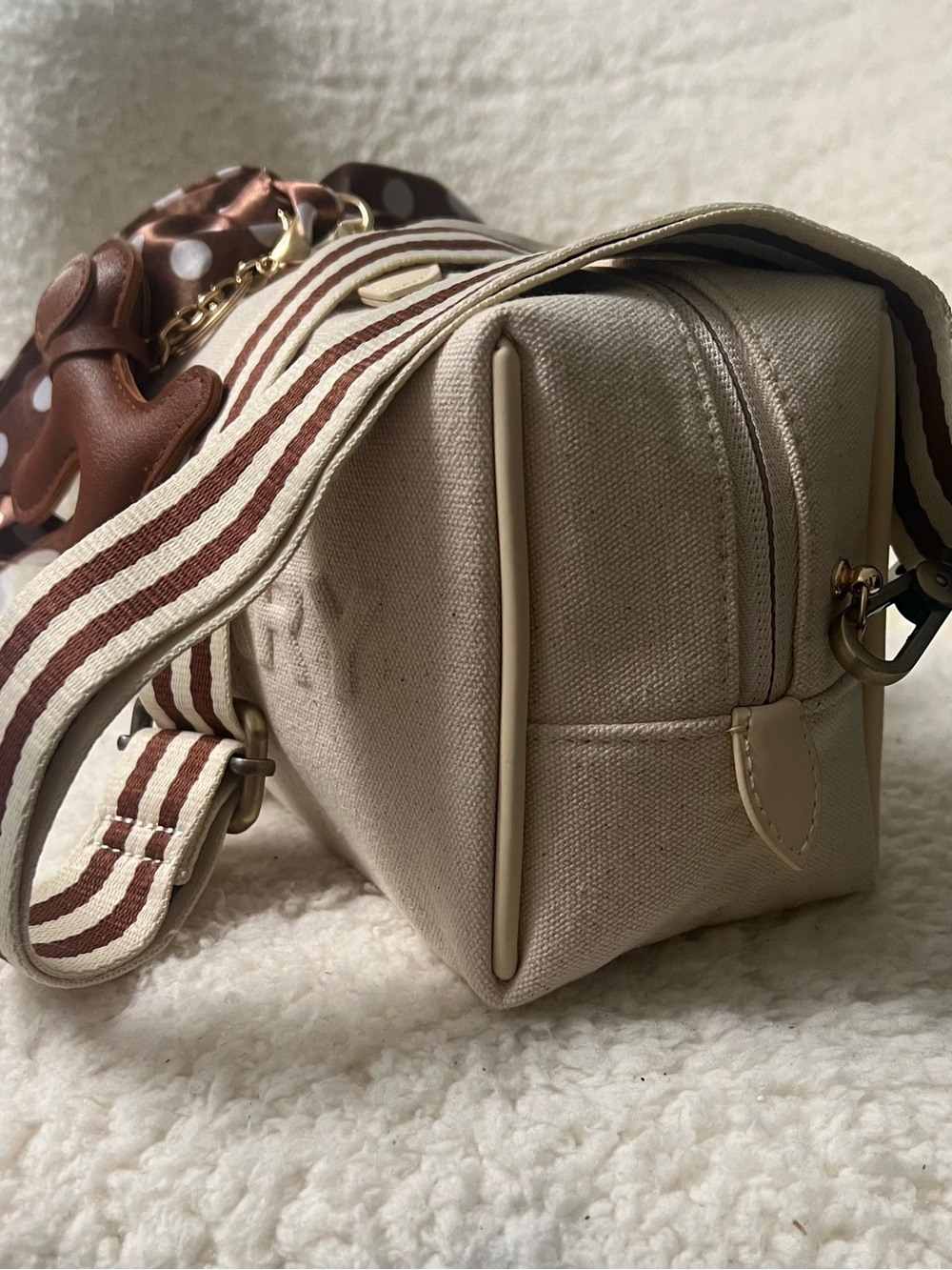 Burberry Cream Embossed Canvas Beauty Pouch Upcycled to Crossbody Purse - Picture 6 of 9